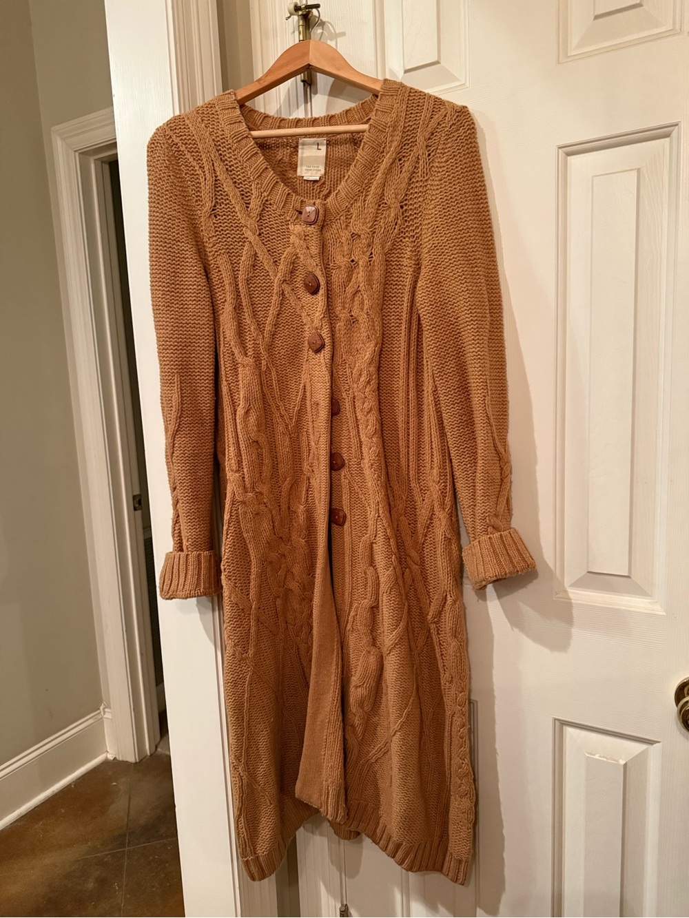 Anthropologie Far Away From Close Camel Cable-Knit Long Cardigan L Duster